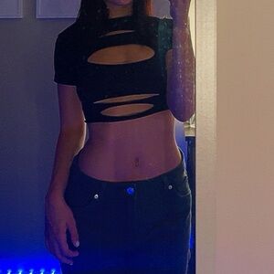 Edikted Black Cut Out crop Baby Tee